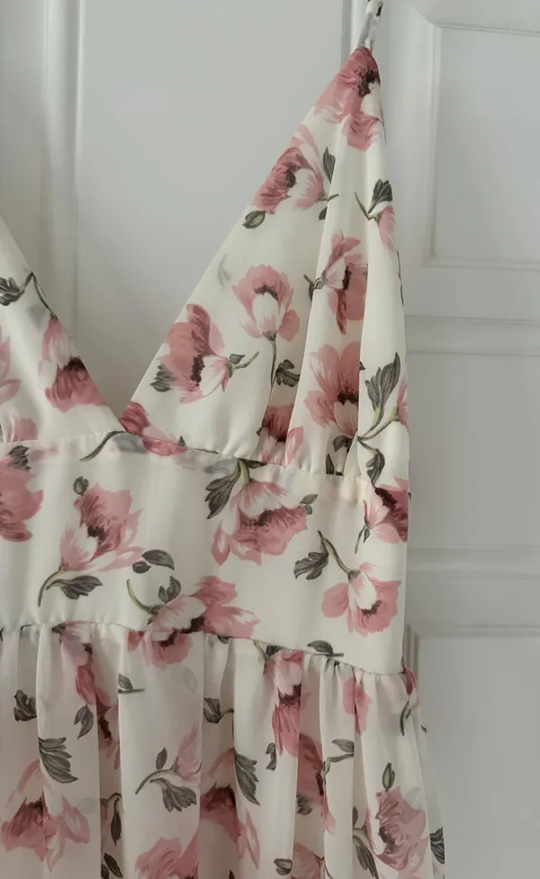 Tiered Floral Mini Dress White - Image 2