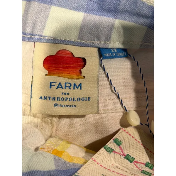 Farm Rio Anthropologie Gingham Colorblock Denim Shorts Yellow Orange Blue XS NWT - Image 4