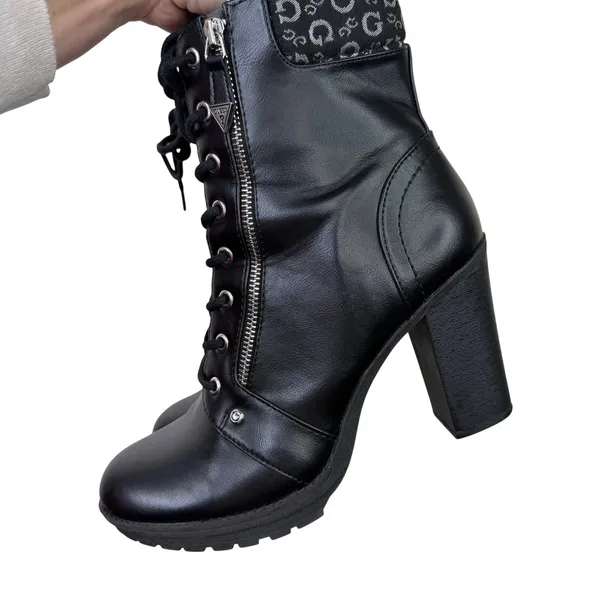 GUESS Los Angeles Black Lace-Up Hiker Booties Zip Chunky Block Heel Combat Boots - Image 5