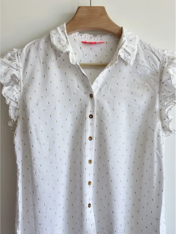 Lilly Pulitzer Branson Button Down Top Resort White Metallic Women's XL Ruffle - Image 4