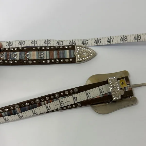 Studded Multicolor Leather Belt with Silver Buckle Brown - Image 7