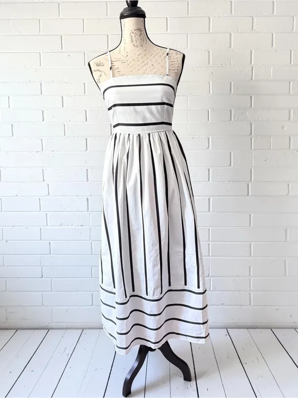Striped Smocked Back Spaghetti Strap Maxi Sundress Size Small NWT - Image 3