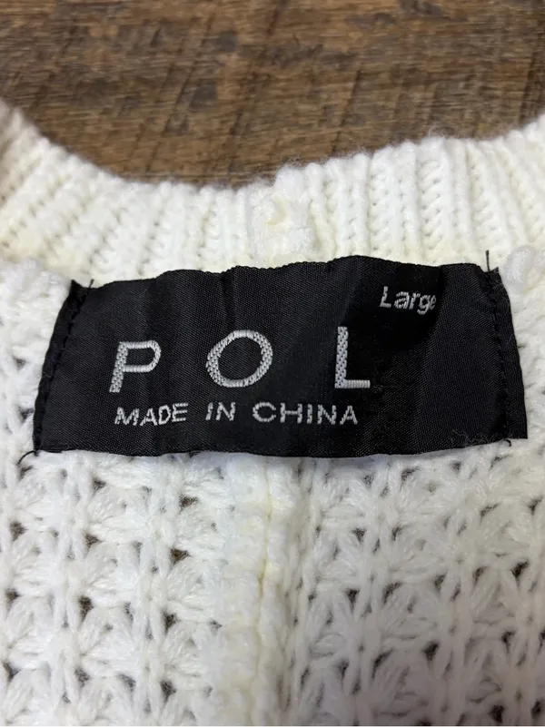 POL Chunky Knit Open Front Cardigan Sweater Womens Large Ivory Cream 3/4 Sleeves - Image 2