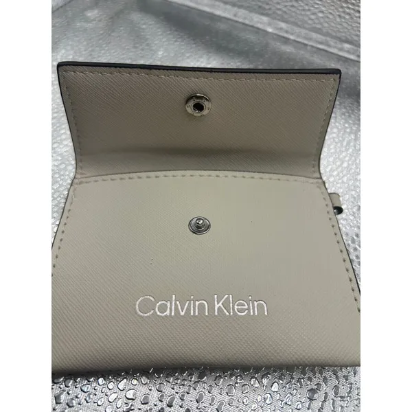 Calvin Klein Cream Saffiano Card Holder Wallet with Key Clip Logo Snap Flap‎ - Image 2
