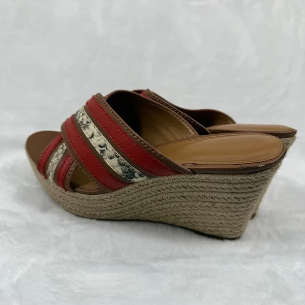 Coach Red Snakeskin‎ Striped Espadrille Wedge Platform Sandals Slides 8.5 READ - Image 8