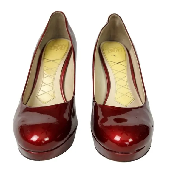 Joan & David Flipp Dark Red Patent Leather‎ Platform Pumps Heels Size 7.5 - Image 2
