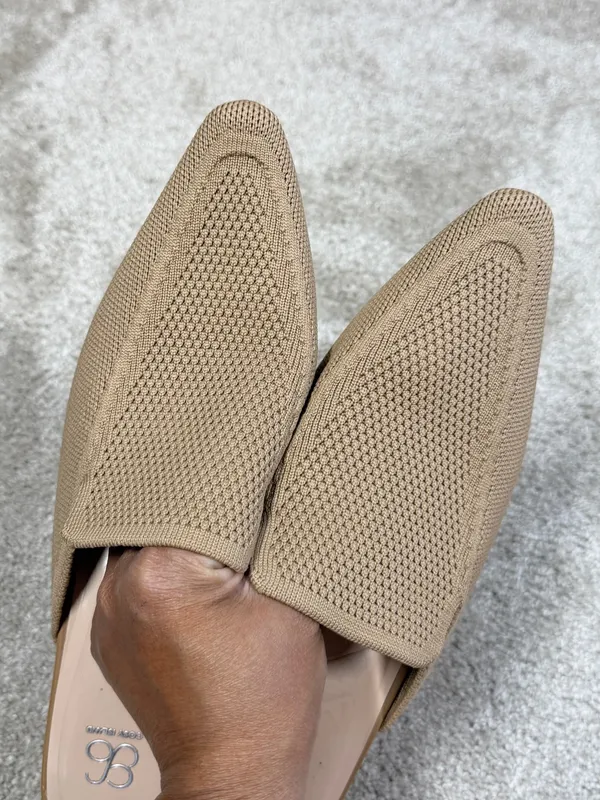 Cosy Island Women’s Knit Block Heels Shoes Mules Pointed Toe in Apricoat Cream 9 - Image 12