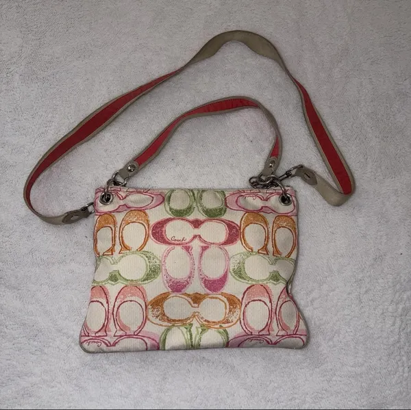 Y2K Coach Scribble Logo Signature Crossbody Handbag Poppy Edition Vintage - Image 2