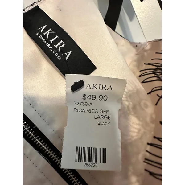 Akira Rica Rica Off Corset Crop Top Black Lace Mesh Tie Strap Large‎ NWT - Image 6
