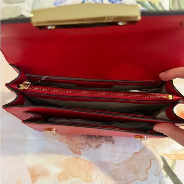 Michael Kors Red Shoulder Bag with Gold Chain - Image 6