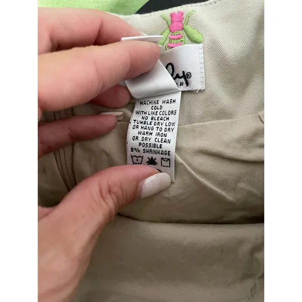 Lilly Pulitzer Vintage Scallop Bumble Bee Embroidered Skirt Tan Green Pink Sz 2 - Image 6