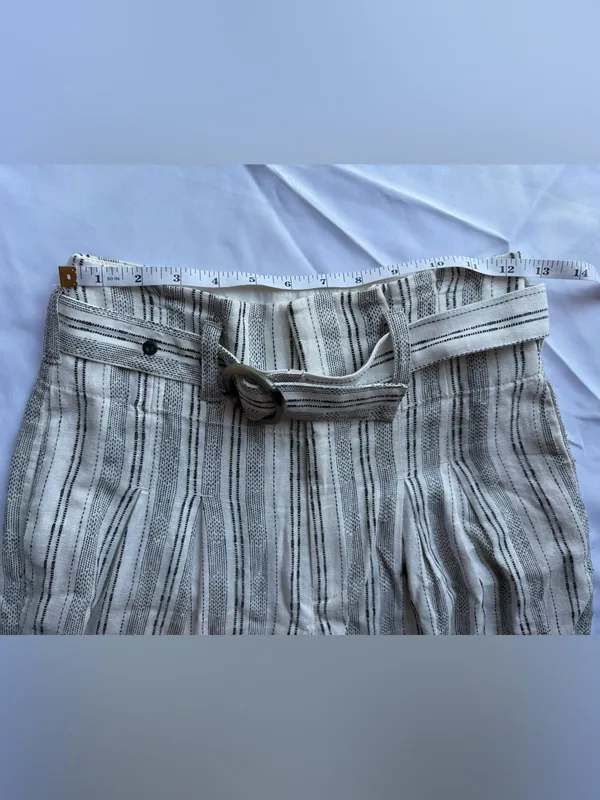 Anthropologie Ett:Twa Mauritius Paperbag Waisted Belted White Black Pants Size 0 - Image 7