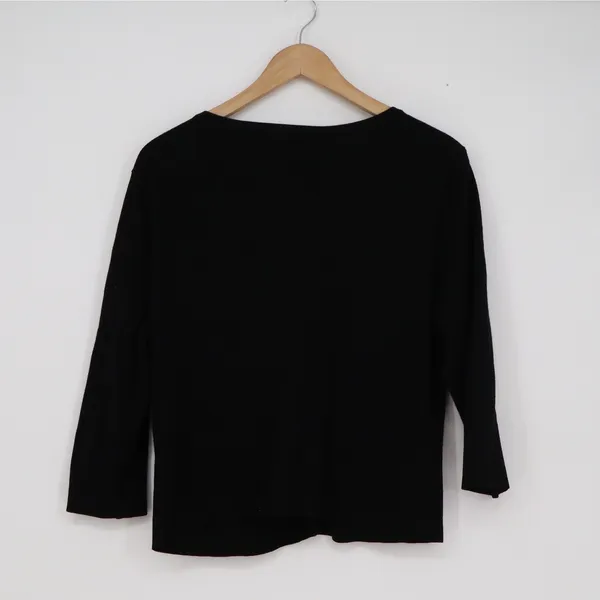 Womens Black V-Neck Button Front Cardigan 3/4 Sleeve Silver Dome Buttons - Image 4