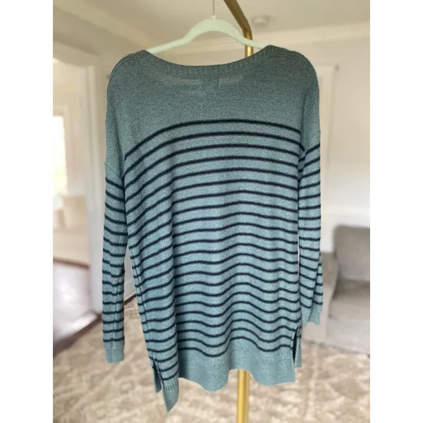 Old Navy Striped Sweater Pullover Green Black Classic Academia Cozy Buttery Soft - Image 3