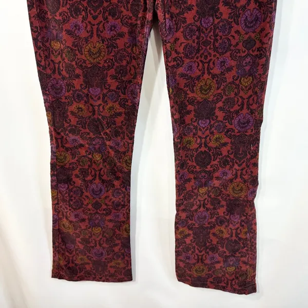 Free People Size 2 Corduroy Flare‎ Pants Burgundy Damask Floral Boho Gothic 1824 - Image 5