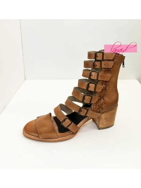 FREEBIRD by Steven NEW Country Natural Leather Buckles Edgy Cut-Outs Cutouts Low Sandals - Image 2