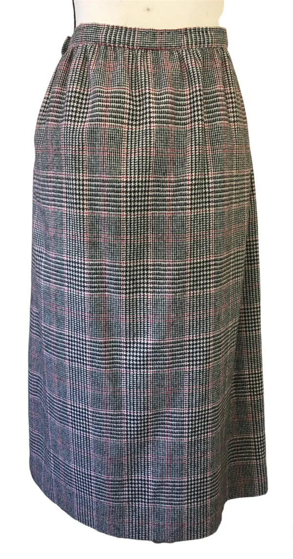 Vintage 80s Country Suburbans Wool Glen Plaid Check Midi Skirt Straight Lined 12 - Image 2