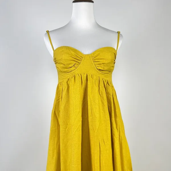 NWOT Farm Rio Linen Blend Yellow Sleeveless Maxi Dress Size XS - Image 7