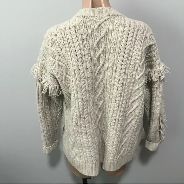 Madewell Cableknit Fringe Cardigan Sweater Tassel Merino Wool Chunky XS - Image 6