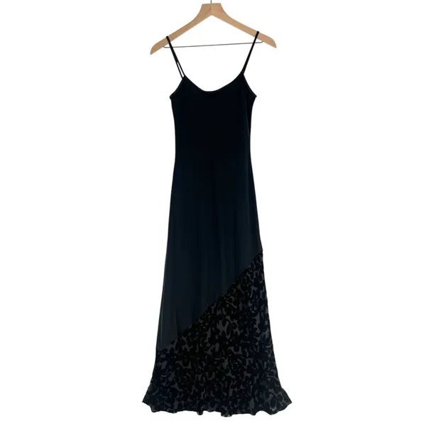 Laura Ashley Black Silk Blend Burnout Velvet‎ Hem Spaghetti Strap Maxi Dress - Image 2