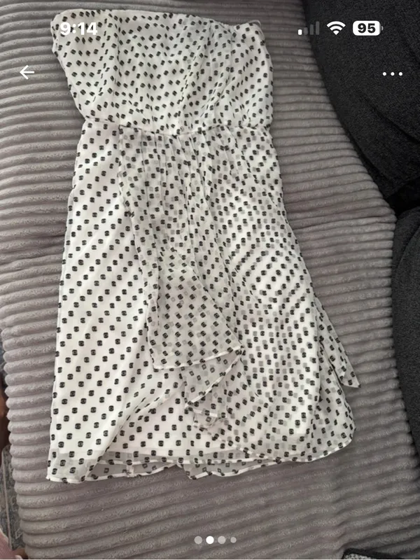 Express White Strapless Dress with Black Dot Print - Image 2