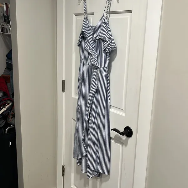 A New Day Blue and White Striped Midi Dress Size Medium with Pockets - Image 3