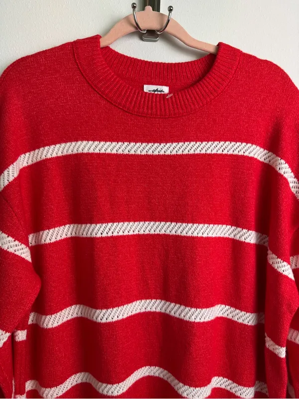 NWOT Aerie Red White Striped Oversized Crewneck Sweater M - Image 5