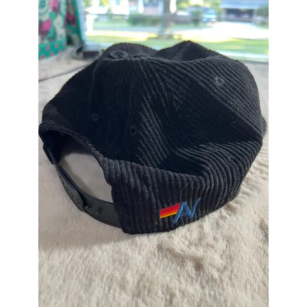 Aviator Nation Black Corduroy Snapback Hat With Mountain Patch & Mesh Lining - Image 2