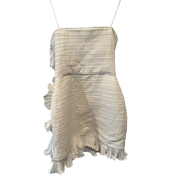 AMUR Isla Strapless Rosette Ruffle-Trim‎ Mini Dress 8 Ivory White - Image 6