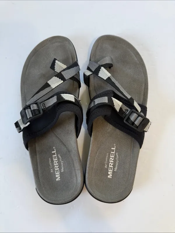 Merrell Black and Gray Webbing Toe-Loop Slide Sandals - Image 3