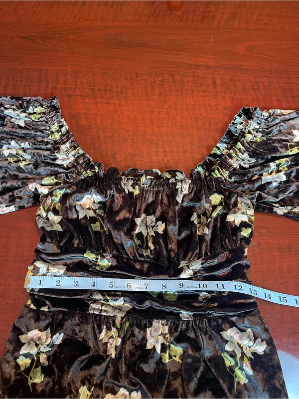 Hutch Black Velvet Floral Ruched Square Neck Mini Dress Size M Whimsigoth - Image 10