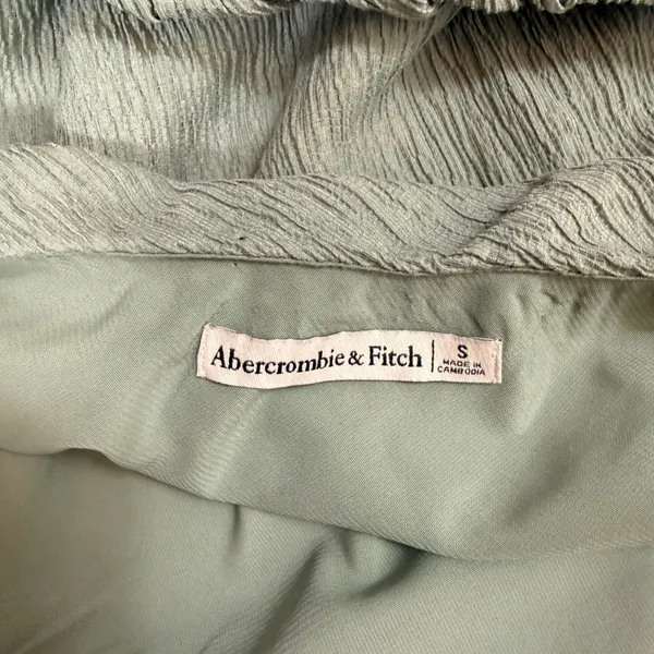 Abercrombie & Fitch Womens One Shoulder Knotted Bubble Hem Crop Top Sage Green S - Image 6