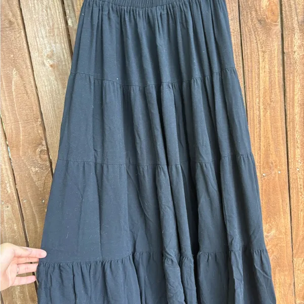 Vintage Banjo Black Tiered Witchy Broomstick Maxi Skirt - Image 2