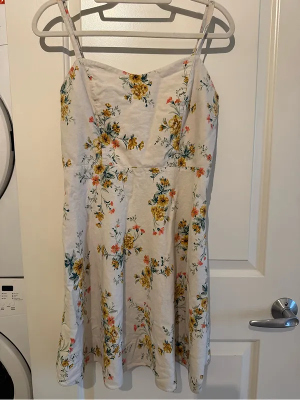 Old Navy White Floral Mini Dress with Yellow & Green Bouquet - Image 2