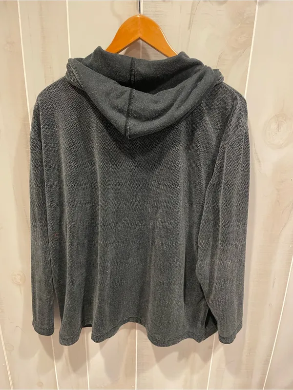 Liz Claiborne Cute charcoal gray velour soft casual herringbone hoodie sweatshirt pocket - Image 6