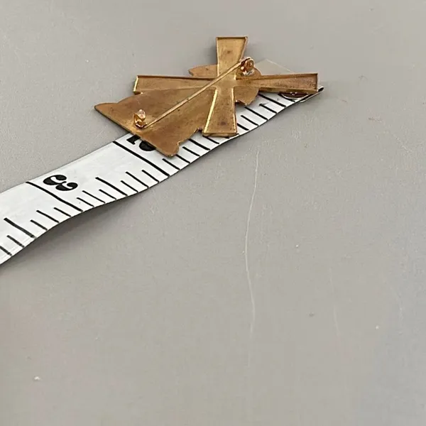 Vintage brass copper enamel windmill brooch. Red - Image 5