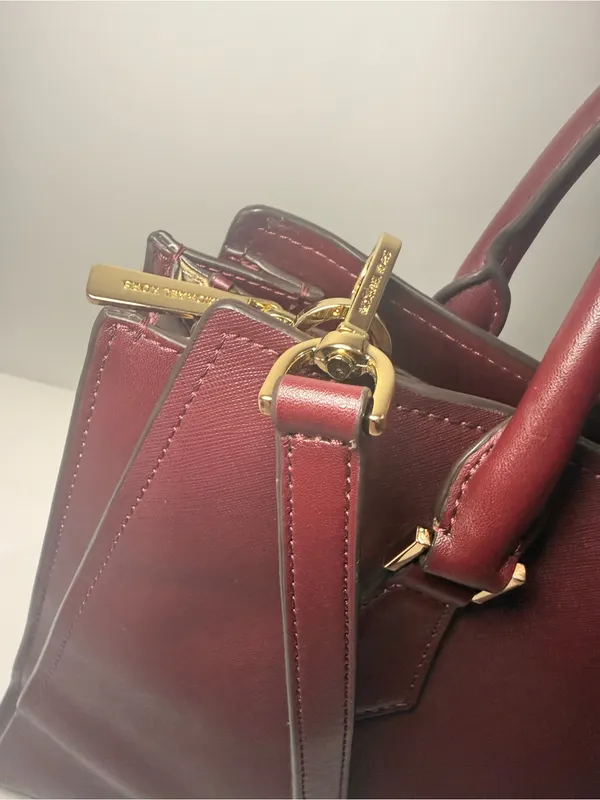 Michael Kors Wine Saffiano Leather Satchel with Gold Hardware - Image 3