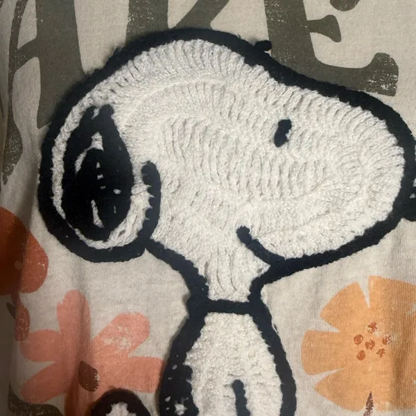 Peanuts Snoopy Take It Easy Crop Tee Size S Textured Graphic Boho - Image 2