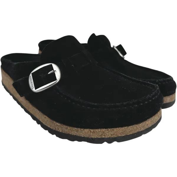 Birkenstock Buckley Clogs Moccasin Suede Cork Adjustable Buckle Black 5 - Image 2