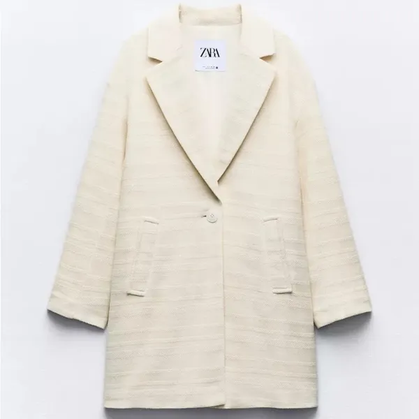 Zara TEXTURED ONE-BUTTON Oversized COAT Cream/Beige Size XS NEW - Image 2