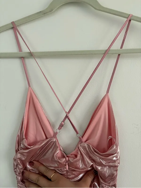 NWT Lulu’s Fabulous Finesse Light Pink Metallic Twist Front Maxi Dress Size XXS - Image 9