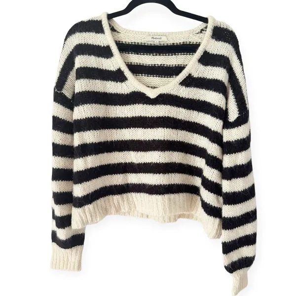 Madewell Ballon Sleeve Pullover Striped Sweater Size Small Alpaca Wool - Image 3