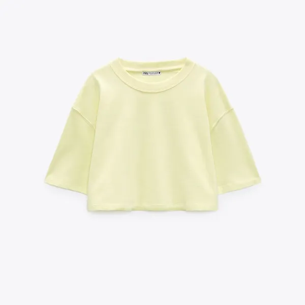 NWT ZARA LIME GREEN RELAXED FIT CROPPED TOP LARGE Butter Yellow - Image 7