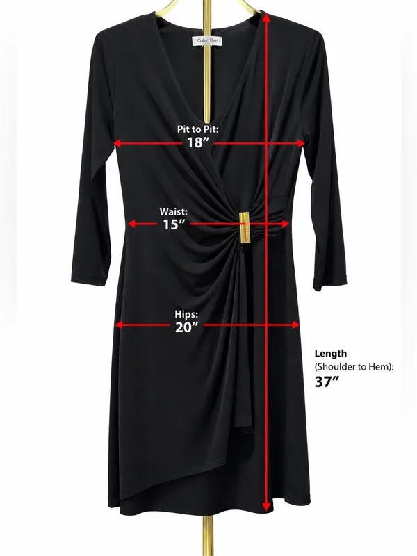 Calvin Klein Black V-Neck Draped Midi Dress Small EUC - Image 2