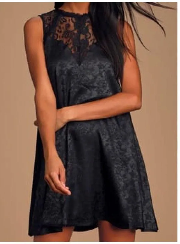 Evidently in Love Black Floral Swing Mini Dress S - Image 8