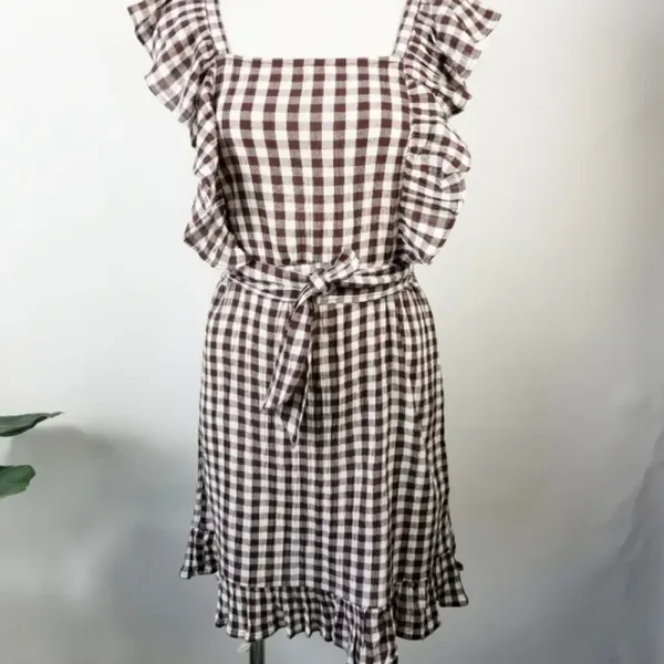 TOPSHOP Gingham Ruffle Mini Dress Sz‎ 8 - Image 5