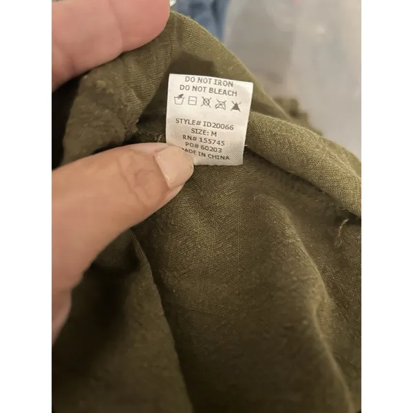 Women’s Olive Green Midi dress Sz Medium pockets Prairie Cottagecore Boho Ruffle - Image 9