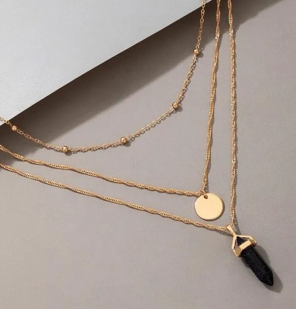 Disc Geometric Pendant Layered Necklace Gold - Image 5