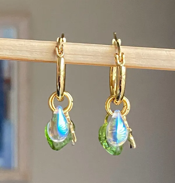 Handmade cute retro cottage fairy Czech glass beads mix unique hoop earrings🌟🌿 - Image 6
