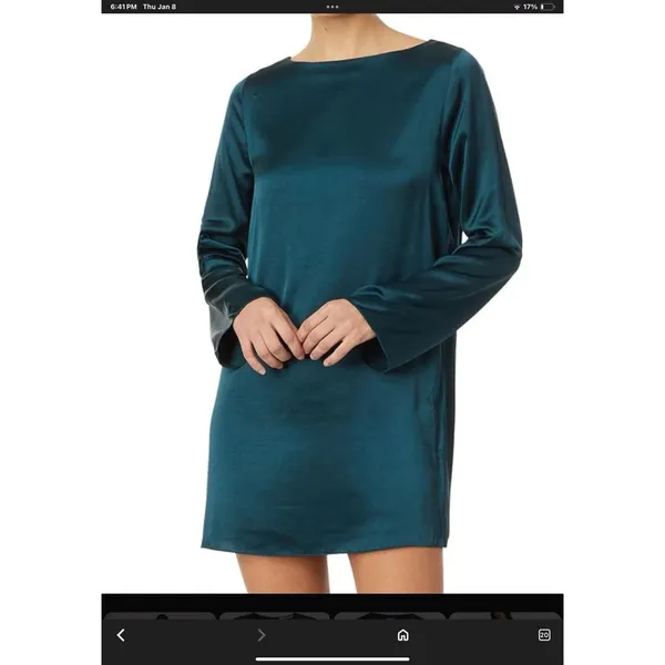 Madewell Satin Shift Mini Dress in‎ Smokey Spruce Size Medium - Image 6